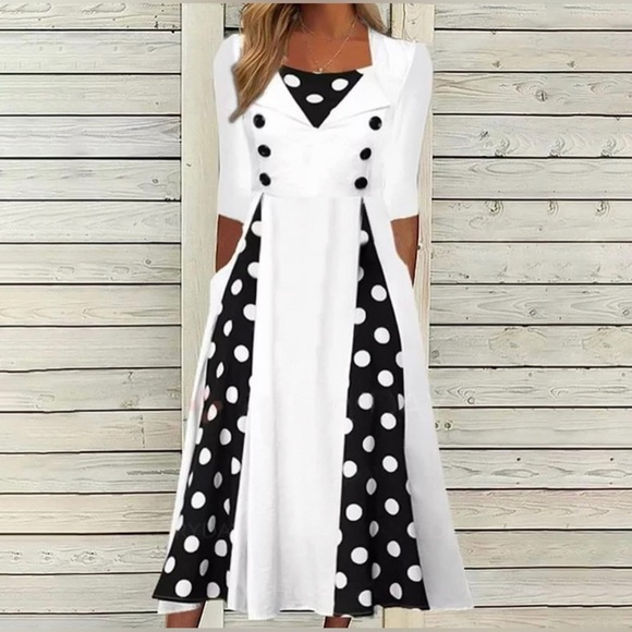 Women's Elegant Polka Dress - Picture 6 of 7